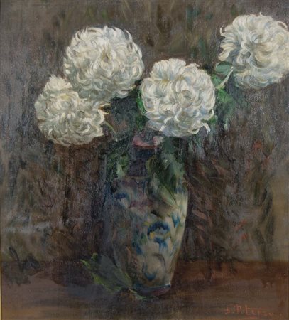 POTENZA PRIMO Venezia 1909 - 1983 Vaso di fiori (anni '40) olio su tavola...