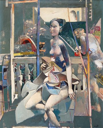 DINETTO LINO Este (Pd) 1927 Dallo studio "Figura in verde" olio su tela...