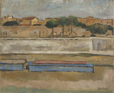 TAMBURI ORFEO Jesi 1910 - Parigi 1994 Lungo il Tevere olio su tela 50x60 cm...