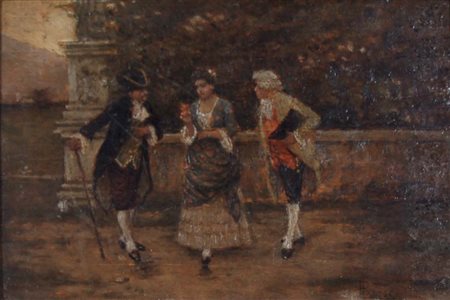 PASTEGA LUIGI Venezia 1858 - 1927 Scena veneziana olio su tavola 17x25,5 cm...