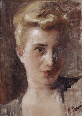 POMI ALESSANDRO Mestre 1890 - Venezia 1976 Ritratto olio su masonite 32x23,5...