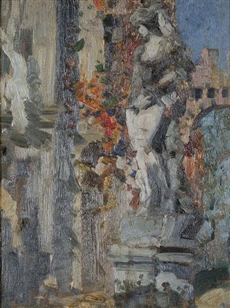 CIARDI EMMA Venezia 1879 - 1933 Statua olio su tavola 24x18 cm autentica del...