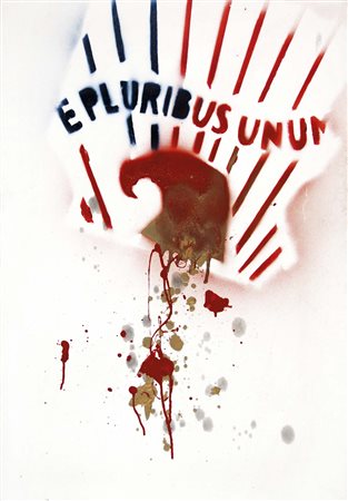 ANGELI FRANCO Roma 1935 -1988 E Pluribus Unum (primi anni '70) tecnica mista...