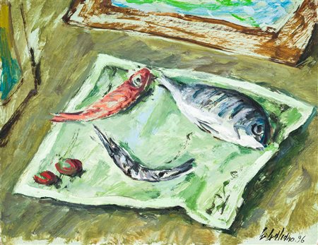 EUGENIO GALIANO (1921-2013) - Natura morta con pesci, 1996