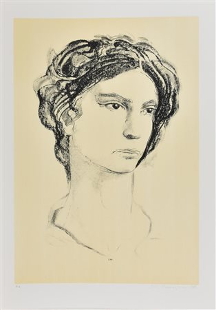 Pietro Annigoni RITRATTO litografia su carta, cm 70x50; es. prova d'autore firma