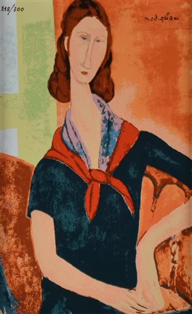 Amedeo Modigliani RITRATTO DI JEANNE HEBUTERNE serigrafia su lastra in...