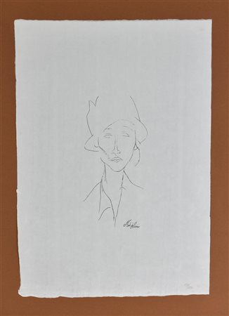 Amedeo Modigliani RITRATTO DI DONNA CON CAPPELLO litografia su carta di riso...