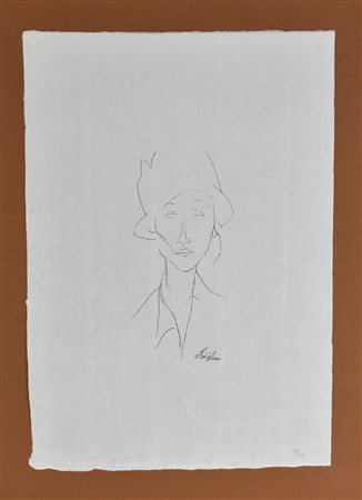 Amedeo Modigliani RITRATTO DI DONNA CON CAPPELLO litografia su carta di riso...