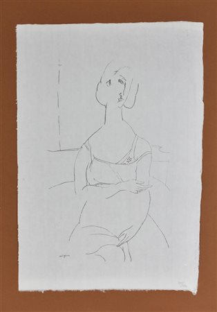 Amedeo Modigliani DONNA SEDUTA IN CAMICIA litografia su carta di riso...