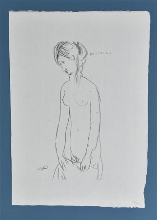 Amedeo Modigliani BEATRICE litografia su carta di riso (d'apres), cm 56x40;...
