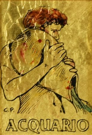 Pagano C. ACQUARIO multiplo su lastra in oro zecchino, cm 7x5