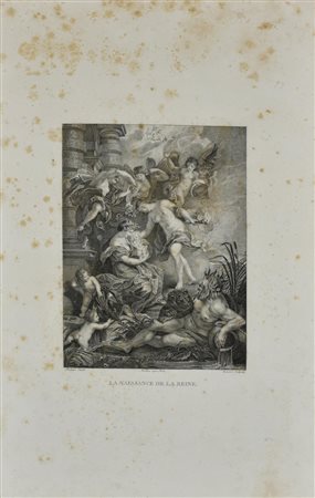 Anonimo LA NAISSANCE DE LA REINE acquaforte su carta, battuta cm 33x24, su...