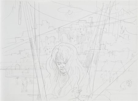 Eugene Berman (San Pietroburgo 1899 ‑ Roma 1972) “Donna e città” matita su...