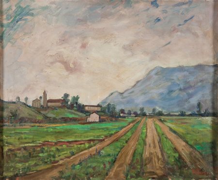 Arturo Tosi (Busto Arsizio (VA) 1871 ‑ Milano 1956) “Paesaggio lombardo” olio...