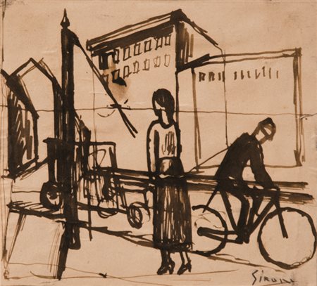 Mario Sironi (Sassari 1885 ‑ Milano 1961) “Paesaggio urbano” inchiostro su...