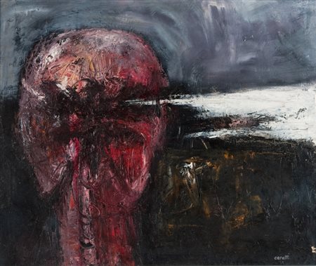 Mino Ceretti (Milano 1930) “Testa colpita” 1958 olio su tela (cm 50x60)...