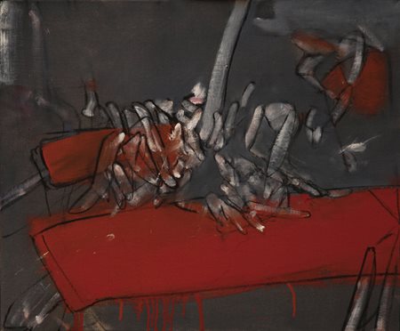 Valerio Adami (Bologna 1935) “Fatto n. 3” 1959 olio su tela (cm 50x60)...