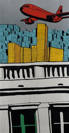 Enrico De Paris (Mel 1960) “Torre” 1990 acrilico su tela (cm 121x84) Firmato,...