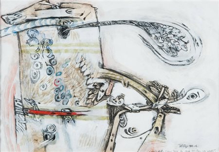 Lucio Del Pezzo (Napoli 1933) “Senza titolo” 1962 Tecnica mista su carta (cm...