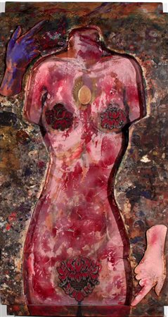 Bruno Ceccobelli (Todi 1952) “Dona Donna 2000” 2000 pittoscultura su legno...