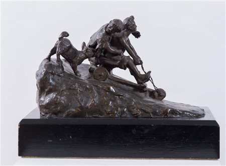 V. DI GIACOMO, XIX-XX secolo. "La discesa". Scultura in bronzo. Cm (senza...