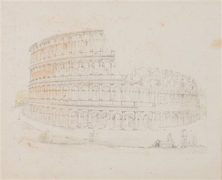 Scuola romana della prima metà del XIX secolo. “Il colosseo”. Tecnica mista...