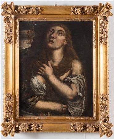 Maestro del XVII secolo. "Maddalena". Olio su tela reintelata. Cm 61,5x47,5.