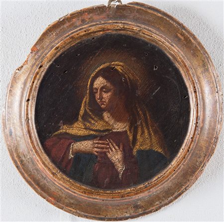 Maestro del XX secolo "Madonna" Olio su tavola. Ø 27 cm.