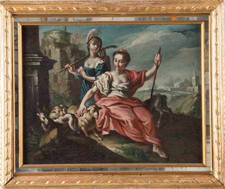 Maestro del XVIII secolo. "Scena mitologica". Olio su tela. Con cornice...