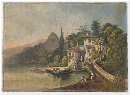 Maestro del XX secolo. Coppia di olio su cartone, raffiguranti vedute....