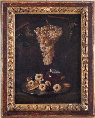 Maestro del XVII secolo. "Natura morta”. Olio su tela. Cm 58x43.