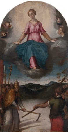 GIOVANNI BIZZELLI (Firenze 1556 - 1612) "Madonna in gloria con scena di...