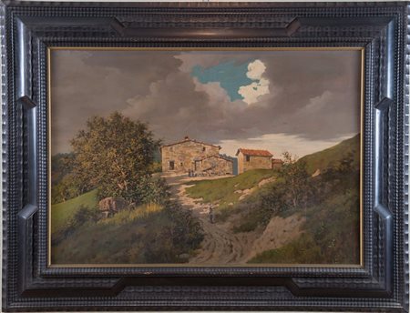 UGO GHEDUZZI (Crespellano 1853 - Torino 1925), attr. "Paesaggio con case"....