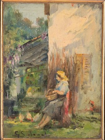 GIUSEPPE SOLENGHI (Milano 1869 - Cernobbio 1944) "Donna seduta". Olio su...