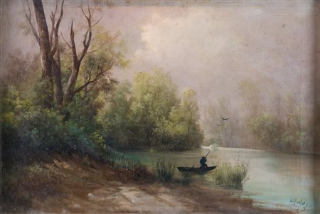 HENRY MARKO' (1855 - 1921) "Scena di caccia". Olio su tela. Cm 50x74. Opera...