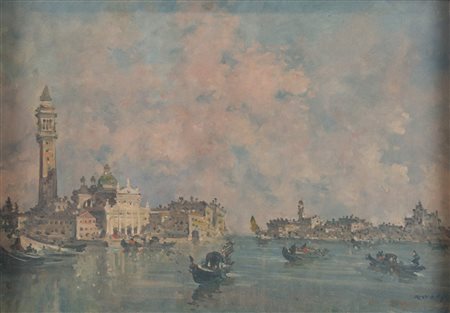 GIUSEPPE RIVA (Ivrea 1834 – 1916) "Venezia". Olio su tela. Cm 50x70. Opera...