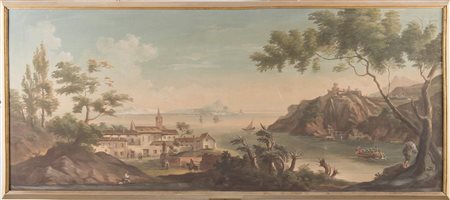 Pittore anonimo del XX secolo. “Veduta”. Tempera su tela, in stile del XVIII...