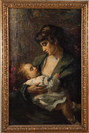 GAETANO SPAGNOLO (Caserta 1882 - Napoli 1964) "Maternità". Olio su tela. Cm...