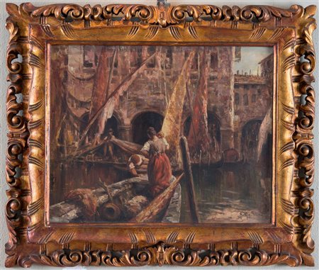 Maestro del XIX/XX secolo. "Veduta". Olio su tavola. Cm 41x51. Opera firmata...