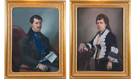 Maestro lombardo del XIX secolo. “Ritratto di uomo” e “Ritratto di Donna”....