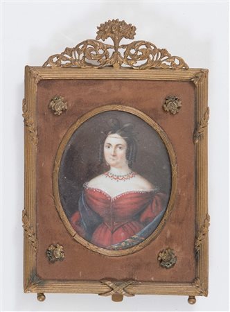 Miniatura del XIX secolo. Con cornicetta in bronzo dorato. Cm 14x9,5x8.