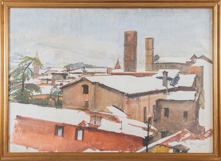 FARPI VIGNOLI (Bologna 1907 – 1997) "Tetti di Bologna innevati", 1971....