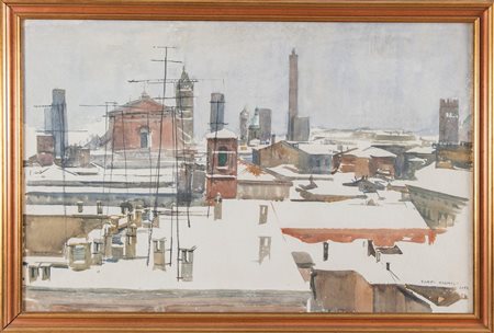 FARPI VIGNOLI (Bologna 1907 – 1997) "Nevicata su tetti di Bologna", 1972....