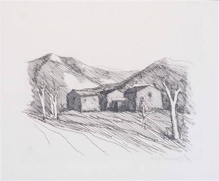 PAOLO MANARESI (Bologna 1908 – 1991) "Paesaggio". Incisione su carta. Lastra:...
