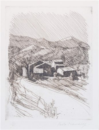 PAOLO MANARESI (Bologna 1908 – 1991) "Paesaggio". Incisione su carta. Lastra:...