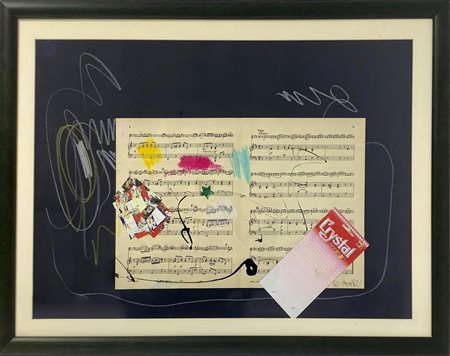 Giuseppe Chiari, Tecnica mista su cartoncino nero raffigurante spartito...