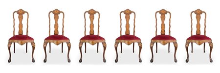 Gruppo di 6 sedie e 2 capotavola, XIX secolo, Olanda. Con intarsi floreali in...