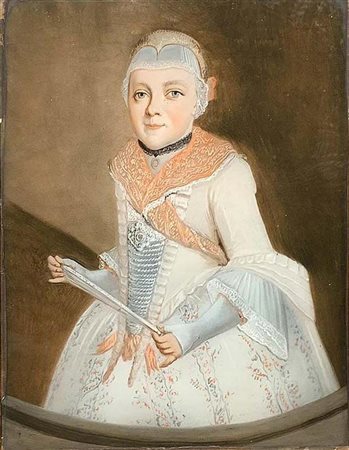 Pittura su vetro del XVIII secolo raffigurante Infanta reale. 25x20,tempera...