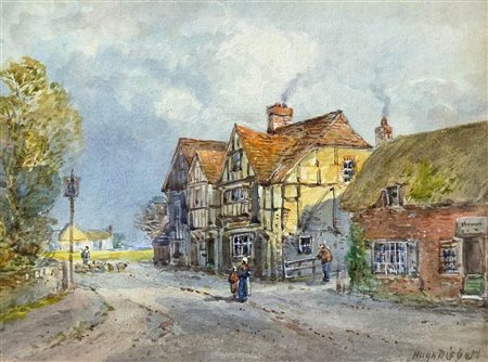 Gouache raffigurante villaggio di Chiddingstone Kent, inizi XX secolo, Hugh...