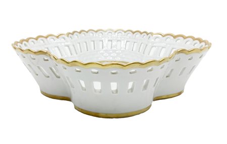 Porta dolci in porcellana bianca con perfilo dorato Capodimonte. H cm 5. Cm...